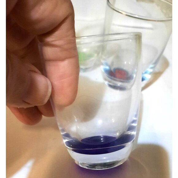 Set Of 4 Colorful Bottom Shot Glasses - Yellow Green Red & Blue - Picture 3 of 6